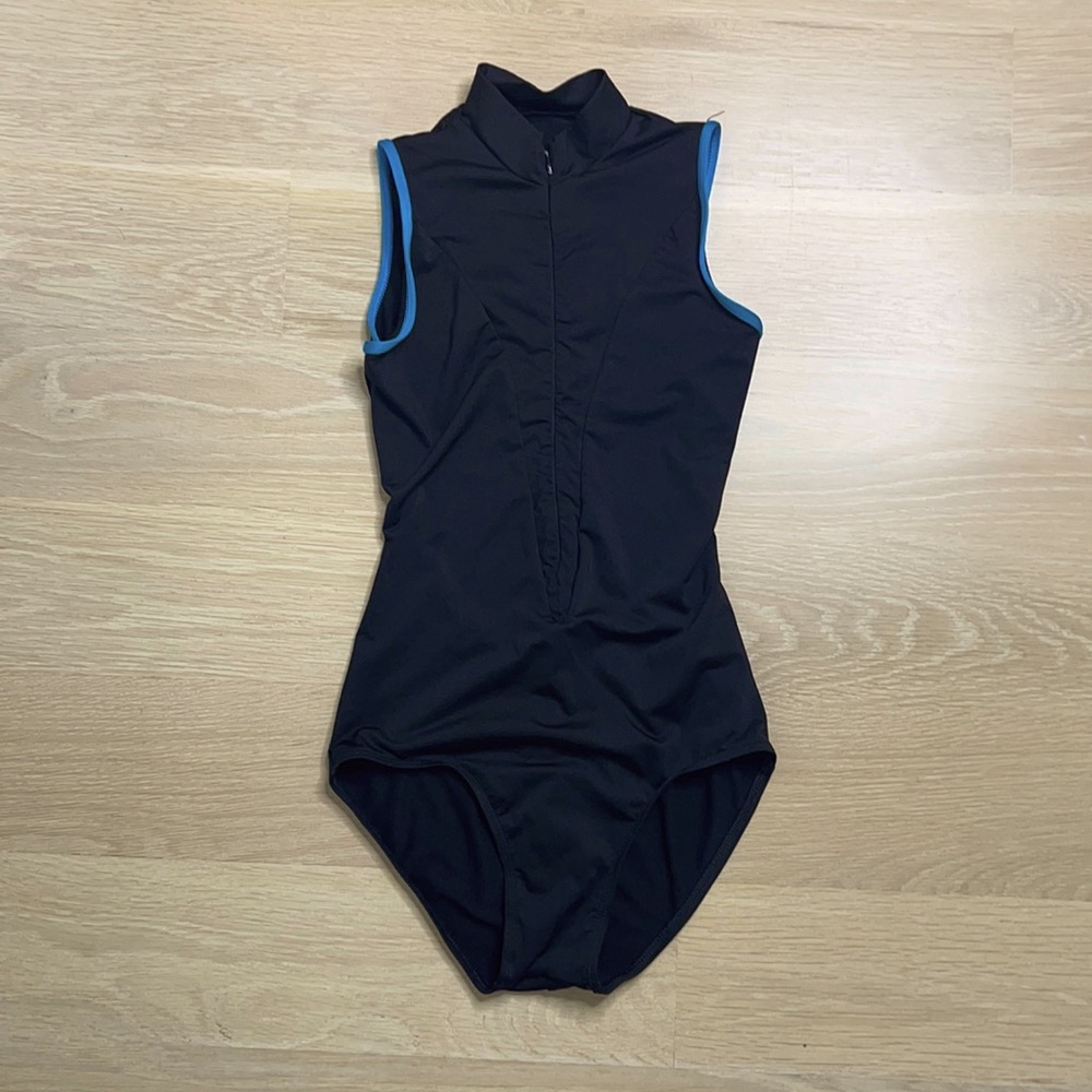 Natalie Zip Leotard with Blue Trim